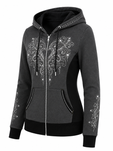 Sudadera con Capucha para Mujer con Diseño Gráfico de Pedrería, Suave y Cálida, Informal, con Capucha Ajustable con Cordón, Sudadera con Capucha de Pedrería - Product Image 4