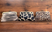 Cuir de vachette personnalisé Mini voyage en plein air porte-monnaie imprimé animal en cuir véritable multifonctionnel porte-monnaie avec clip en métal