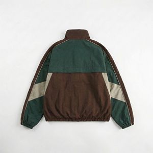 Brown, Forest Green & Khaki Panelled <b>Zip</b> Front Track Jacket Retro Unisex Windbreaker | OEM/ODM Private Label - Product Image 2