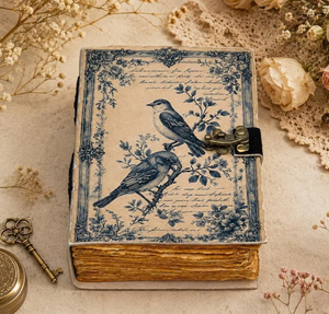 Vintage Bird Journal with <b>Lock</b>, Antique Floral Botanical <b>Diary</b>, Deckle Edge Pages - Product Image 3