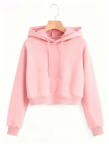 Sudadera con capucha corta gris para mujer, de manga larga, informal, de color liso, de punto, para otoño - Product Image 4