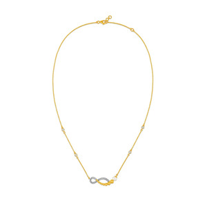 <b>Infinity</b> Curve Diamond <b>Necklace</b> with Beaded <b>Gold</b> Detail and White Stone Accent - Product Image 2