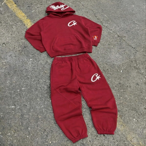 Conjunto Deportivo Rojo para Hombre Adulto, Sudadera con Capucha y Pantalones Deportivos, Color Sólido, Logotipo de Estrella, Casual, Manga Larga, Corte Holgado, Cintura Elástica, Spandex, Otoño - Product Image 6