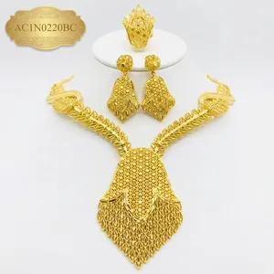 Hot Sale New 24K Gold Plated Ethiopian & Nigerian Inspired Jewelry Set Statement <b>Necklace</b>, Earrings & <b>Ring</b> for Women's - Product Image 2