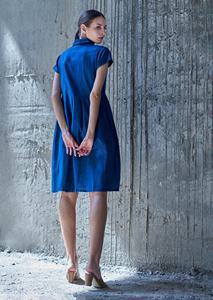 Vestido de gasa de Color sólido de otoño Cuello adornado Mangas extendidas Detalle recogido Con botón Decoración Midi Longitud - Product Image 2