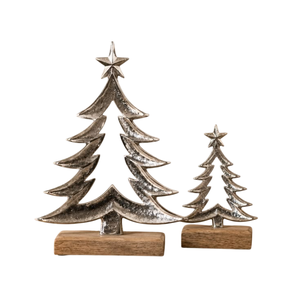 Juego de 2 árboles de Navidad de madera recortada, adorno de mesa de madera natural con soporte de metal, figura navideña - Product Image 6