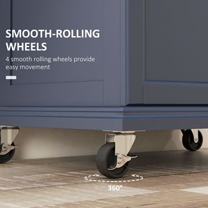 Carrello da Cucina Portatile Piccolo con Piano in Acciaio Inossidabile e Materiale in Rovere, con Spazio di Archiviazione, Blu Scuro, su Ruote, per Sala da Pranzo - Product Image 6