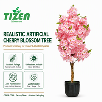 Pohon Bunga Sakura Buatan, Tanaman Pot Bunga Pink Palsu, Daun PE Tahan UV untuk Dekorasi Rumah, Taman, Dalam & Luar Ruangan