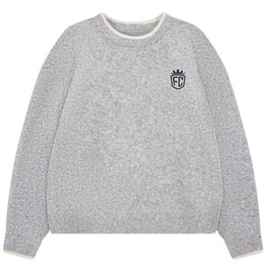 Pull en maille gris à col rond avec bordure contrastée, doux, confortable, ajusté, léger, pour un usage décontracté - Product Image 1