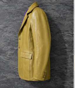 Veste en cuir Champ King Gold à motif gaufré, col rabattu, simple boutonnage, manches classiques - Product Image 3