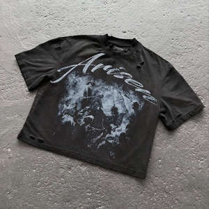 Camiseta Oversize Gráfica Boxy de Algodón Pesado con Pedrería, Estilo Streetwear Personalizado, Lavado Ácido de Alta Calidad, Vintage - Product Image 2