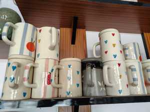 Ceramic <b>Mugs</b> Set With <b>Heart</b> Pattern Retro Design For Home Use Dishwasher Safe Reusable Drinkware - Product Image 3