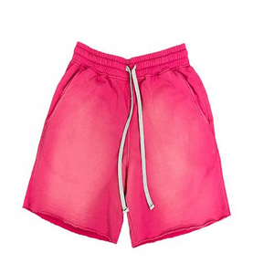 Unisex Gradient <b>Bleached</b> Effect Fleece Shorts with Elastic Waist and Drawstring Perfect for Summer Casual Beach Lounge - Product Image 3
