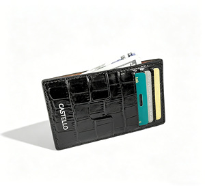 [Nuevo artículo] Cartera tarjetero delgada de cuero de vaca con grabado de cocodrilo Castello, de poliéster, en colores negro, azul marino, rojo y verde - Product Image 3