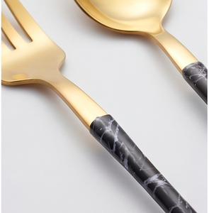 Modern Luxury Gold Flatware <b>Set</b> With <b>Black</b> Marble Handles Dishwasher Safe <b>Cutlery</b> For Wedding Tableware - Product Image 2