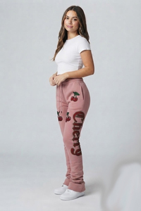 Pantalones de chándal apilados de cintura alta para mujer, joggers de forro polar grueso y cálido para mujer - Product Image 6
