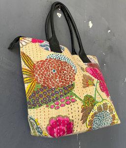 Handmade Vintage Kantha Cotton Shoulder Bag, Bohemian Patchwork <b>Tote</b>, Sustainable Eco-Friendly Everyday Handbag - Product Image 5