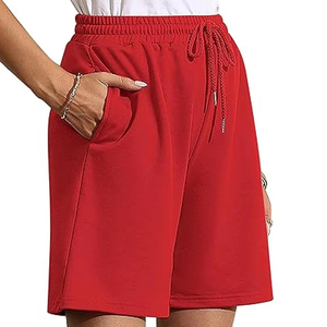 Women's Custom Color Regular Fit Casual Shorts Pockets Drawstring <b>Waist</b> Knitted Cotton Breathable Waterproof Quick Dry Solid Mid - Product Image 1