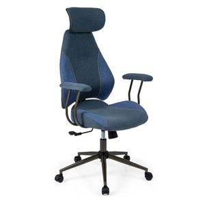 Sedia da Ufficio Ergonomica Blu con Poggiatesta 2D Regolabile, Schienale Alto, Capacità 150 kg, Girevole, in Nylon e PU - Product Image 1