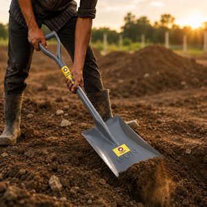 <b>SUN</b> Heavy Duty Square Mouth Steel Shovel with D Grip Handle for Construction Agriculture and Gardening - Product Image 5