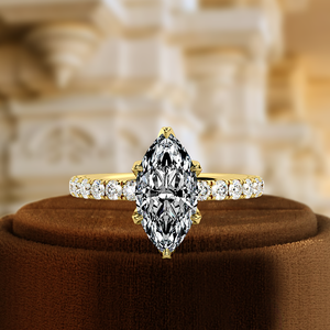 Anillo de Diamantes con Certificado IGI de 1.5CT, Corte Marquise, Halo Pavé, 6 Puntas, Anillo de Aniversario, Oro Blanco y Amarillo de 14K, Anillo de Compromiso, Regalo Especial - Product Image 6