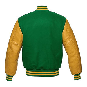 Premium Varsity Letterman Bomber Jacket Wool <b>Blend</b> Body Genuine Cowhide Leather Sleeves Classic Athletic Durable Stand Front - Product Image 3