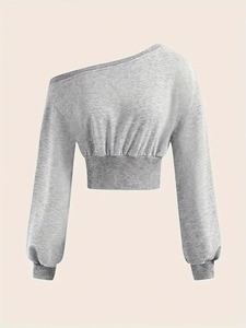 Sweat-shirt court décontracté pour femme, coupe oversize, doux, à manches longues, confortable, style streetwear, tendance pour le quotidien - Product Image 1