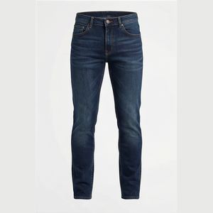 Jean en denim coupe droite délavé foncé pour homme, coupe slim, taille mi-haute, en coton, style décontracté, pantalon d'automne - Product Image 5