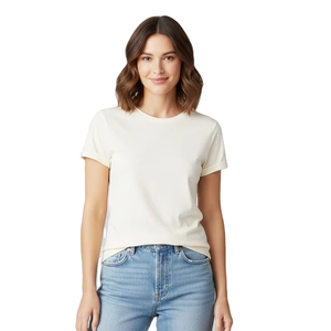 T-shirt à manches courtes col rond pour femme, couleur unie, coupe classique, décontracté, 100% coton jersey respirant, toutes saisons - Product Image 1