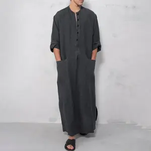 Jubba Tradicional Musulmana de Estilo Árabe para Hombre, Thobes Casuales de Alta Calidad para Adultos, Tejido Transpirable y Sostenible con Cuentas, para Verano, Otoño y Primavera - Product Image 3