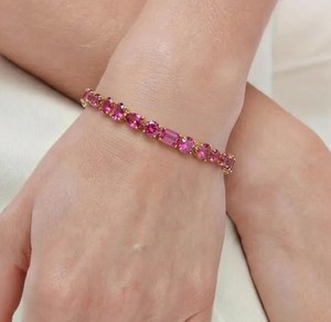 Mix Shape Lab Grown Ruby Stone Charm <b>Bracelet</b> Women 925 Sterling Silver Gold Plated Luxury Third Party Certified Elegant Fine - Product Image 4