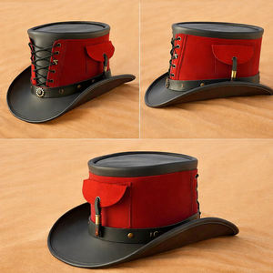 หมวกทรงสูงสไตล์สตีมพังก์ / หมวกหนังสีดำและสีแดงสำหรับคอสเพลย์ชุดวิคตอเรียน หมวกเวทมนตร์สั่งทำพิเศษ ขายส่งสำหรับผู้ใหญ่ - Product Image 4