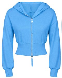 Manufacturer Womens Sky Blue Cropped <b>Zip</b> <b>Up</b> <b>Hoodie</b> Slim Fit Long Sleeve Casual Streetwear Fleece Sweatshirt Custom Logo ODM - Product Image 1