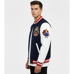 Chaqueta Universitaria Azul Rey Personalizada SHY SPORTS, Chaqueta Bomber con Parches de León Rugiente, Puños con Rayas, Unisex - Product Image 6