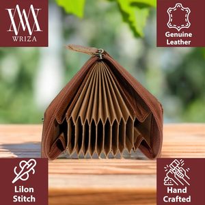 WRIZA Bi Fold Zipper Card <b>Holder</b> Genuine Leather with RFID Protection Slim <b>Wallet</b> with 10 Card Slots for Men and Women - Product Image 2