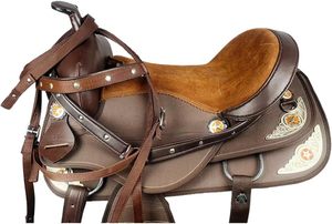 Sillín de caballo marrón occidental sintético genuino, asiento inglés de carreras de barril con árbol fuerte para montar y saltar en bicicleta - Product Image 4