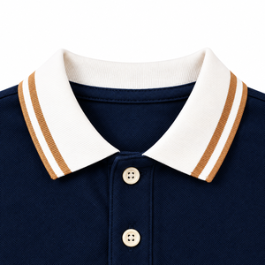 Polo marine pour garçons, col contrastant, patch lettres universitaires, manches courtes, haut décontracté pour l'école, vente en gros - Product Image 4