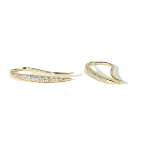 Boucles d'oreilles rampantes courbées en or massif 10K 14K 18K avec diamant de laboratoire taille ronde et barre en croissant, bijoux de mariée élégants et raffinés - Product Image 5