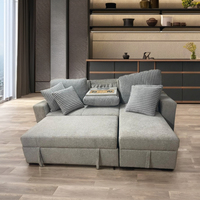 Canapé convertible moderne en tissu en forme de L avec rangement dissimulé, accoudoir rabattable et porte-gobelet, idéal pour appartement, villa ou centre commercial