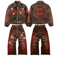 Ensemble de survêtement complet à capuche marron et rouge, veste zippée et pantalon de survêtement respirant, streetwear automne unisexe adulte personnalisé et coordonné