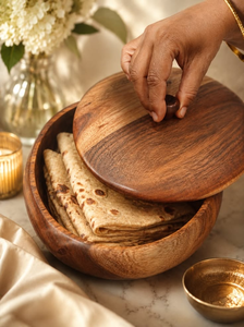 Boîte à chapati en bois classique de luxe, écologique, avec poignée en bois poli, forme ronde, passe au lave-vaisselle - Product Image 6