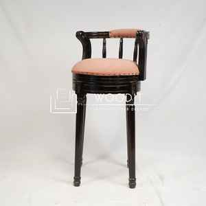 Tabouret de bar moderne réglable en bois massif et tissu rembourré pour usage commercial et domestique - Product Image 1