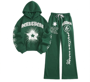 Custom Graphic Print Tracksuit Unisex Cotton Streetwear <b>Hoodie</b> and Jogger Pants Set Loose Fit Autumn Drop Shoulder Sweatset - Product Image 4