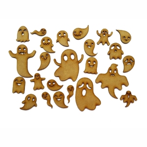 Kit de 22 mini fantômes en bois de styles variés pour Halloween, ornements DIY écologiques en bois découpé pour étiquettes cadeaux et décorations de guirlandes - Product Image 1
