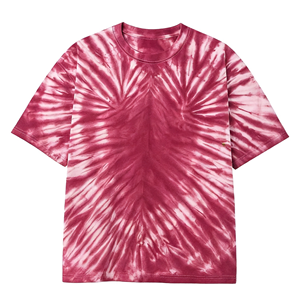 Camiseta Tie Dye para Mujer, Cuello Redondo, Manga Corta, Corte Holgado, 100% Algodón, Informal, Primavera Verano, Tejido Jersey, Patrón Rojo y Rosa - Product Image 1