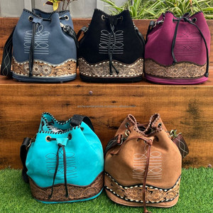 Western Turquoise Suede Leather Boot Stitch Tote Bag Concealed Carry <b>Laptop</b> Bag Premium Custom Leather Western Purse for Women - Product Image 3