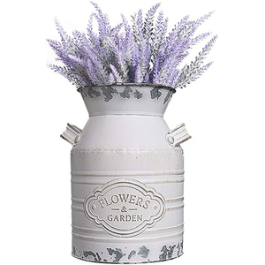 Juego de 4 jarrones decorativos de metal galvanizado, hechos a mano, con asa lateral, para decoración del hogar, jardín exterior, soporte para flores - Product Image 4