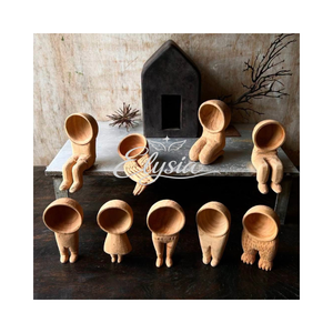 Mini-plante succulente en bois sculpté à la main en forme de cuillère, figurine mignonne en bois en forme d'arbre, décoration pour la maison et le bureau, cadeau - Product Image 6