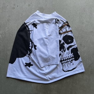 Camiseta Nostalgia Valley para Hombre, Blanca, con Bordado de Calavera y Estampado, Manga Corta, Corte Holgado, Estilo Hip Hop, Transpirable - Product Image 2
