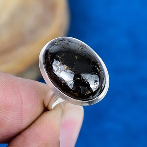 Handmade Shungite Oval Shape Gemstone <b>Ring</b> 925 Sterling <b>Silver</b> - Product Image 1